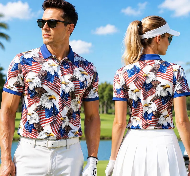 3D Printing Eagle - Męska patriotyczna koszulka polo do golfa