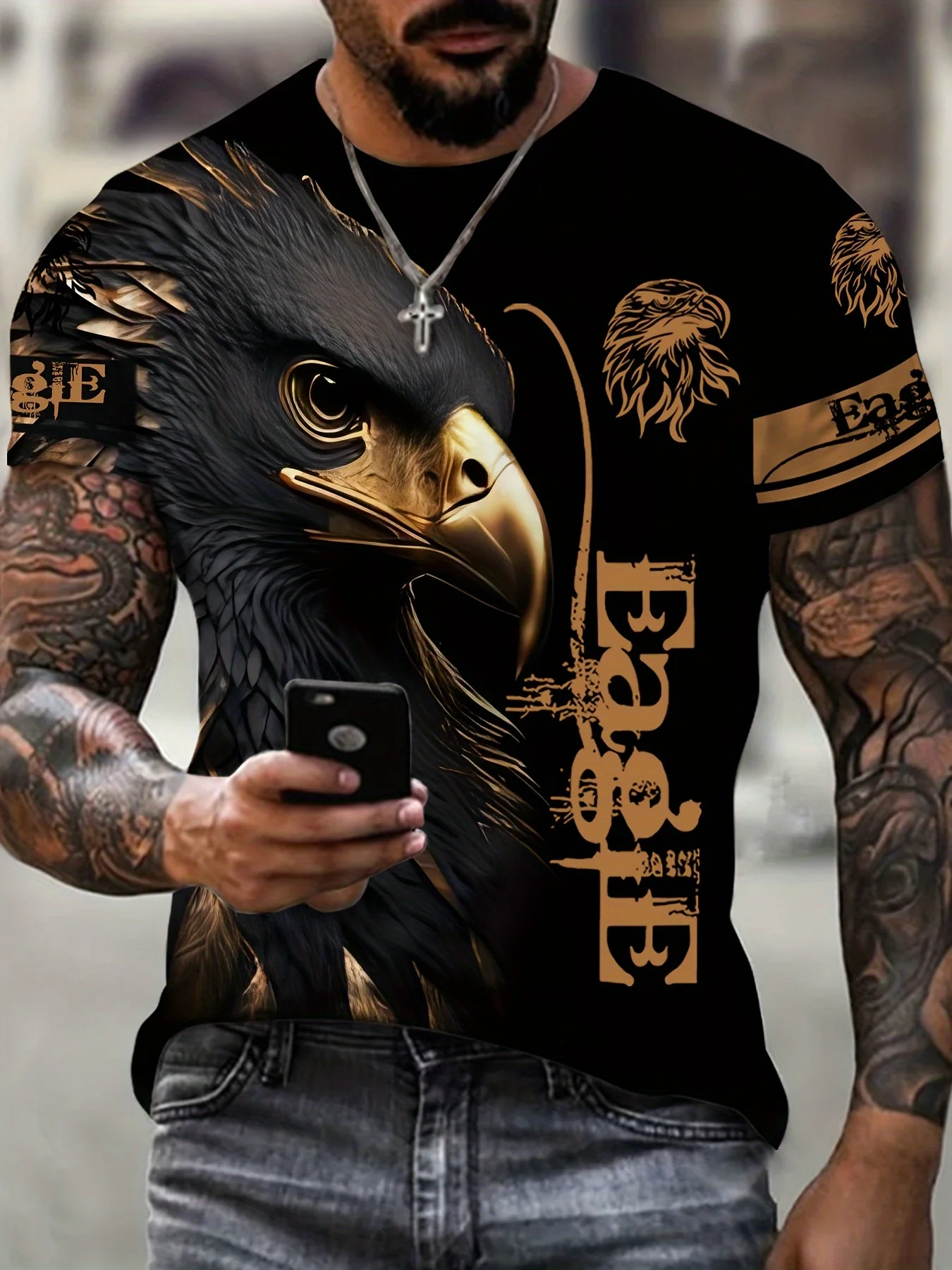 Męska koszulka z nadrukiem 3D  – 3D Printing Eagle recenzja i cena